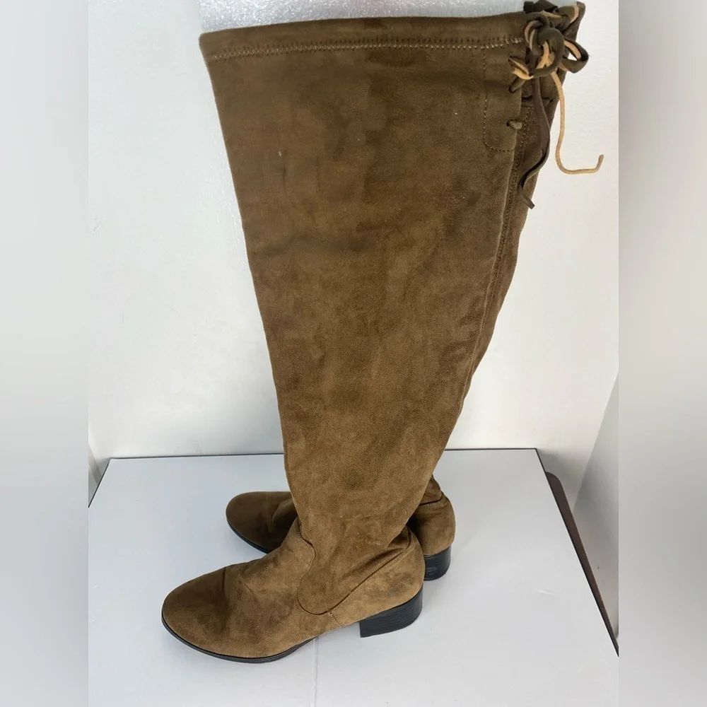 Zara Basic 40 Brown Over the Knee Heeled Boots With Laces
